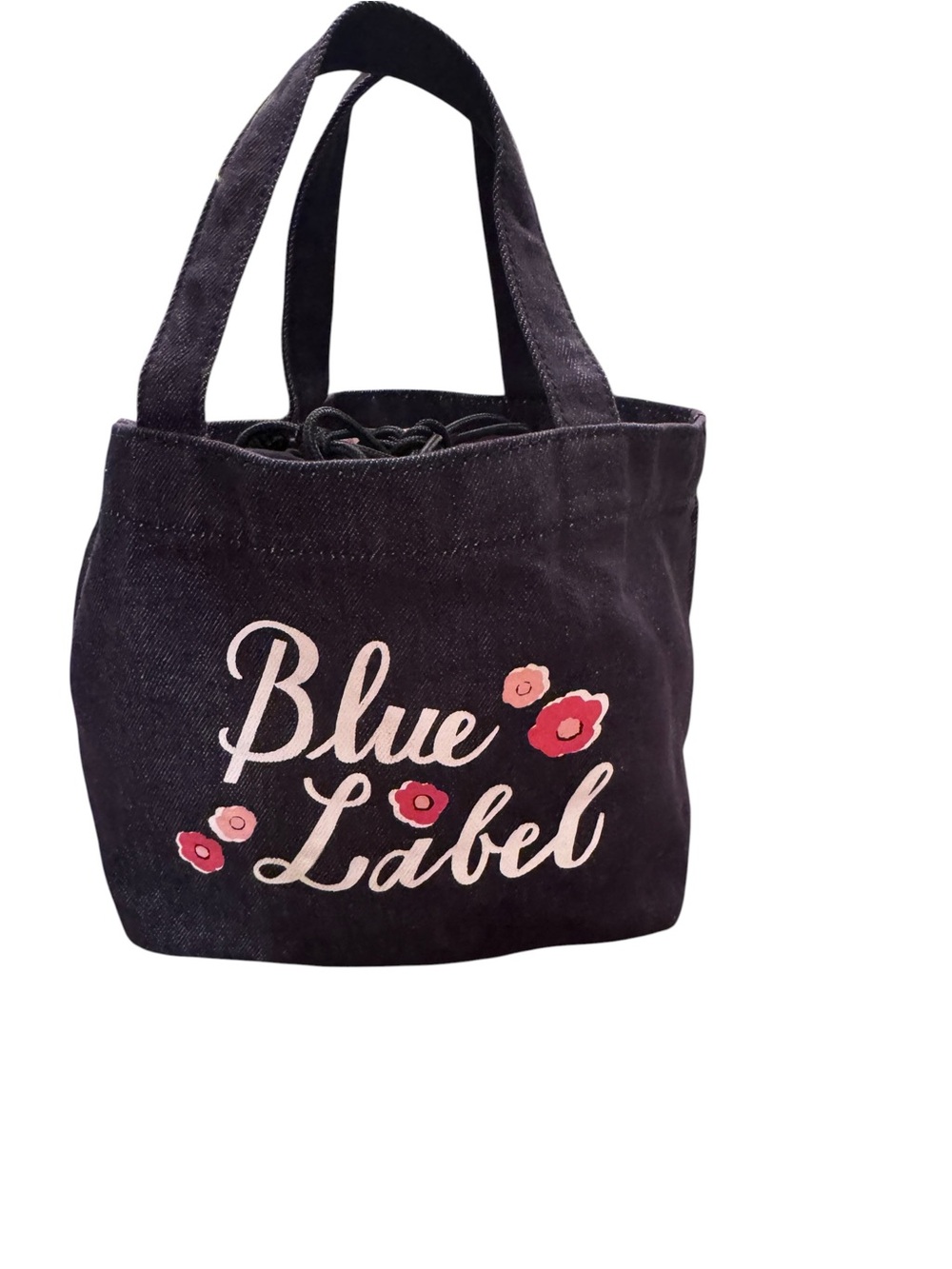 Burberry Blue Label Denim Tote with Plaid Drawstring